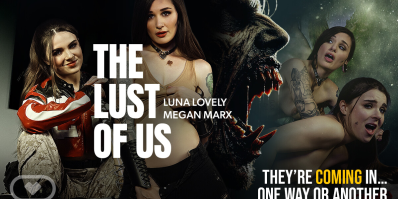 8K VR Zombie Threesome: Luna & Megan's Sweaty Glitch Ride